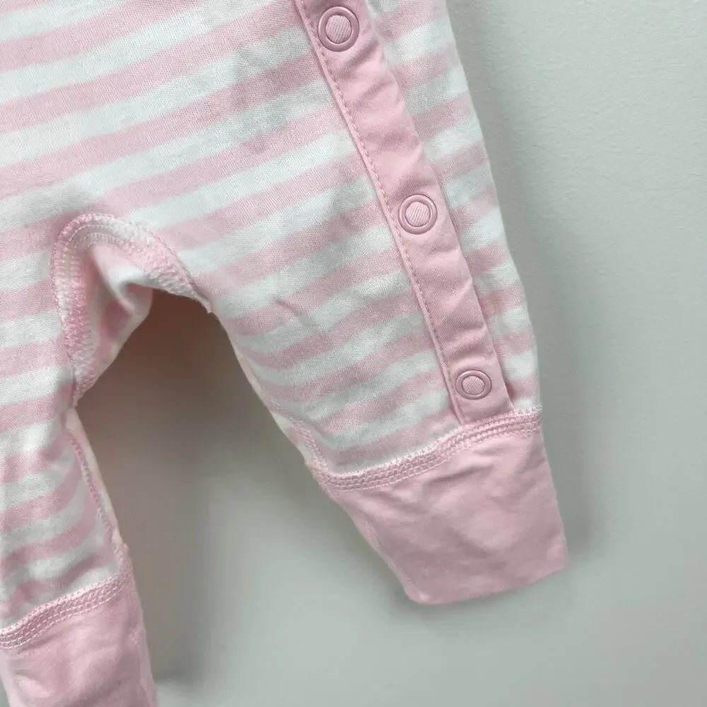 Hanna Andersson It's a Snap Romper Organic Pima Cotton Pink Stripe Newborn